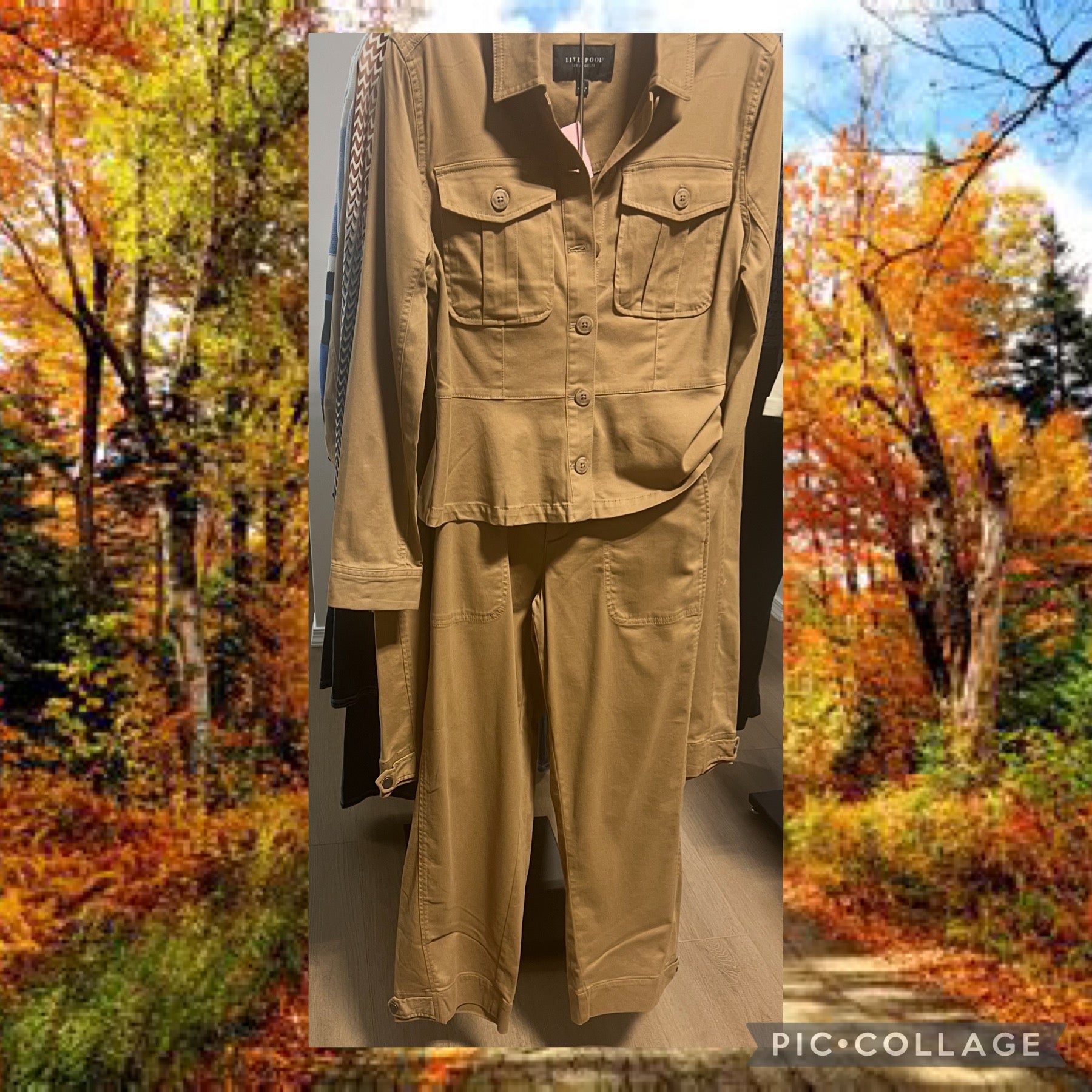 "Liverpool women’s khaki utility jacket and wide-leg pant set – Ellen Jane Boutique"