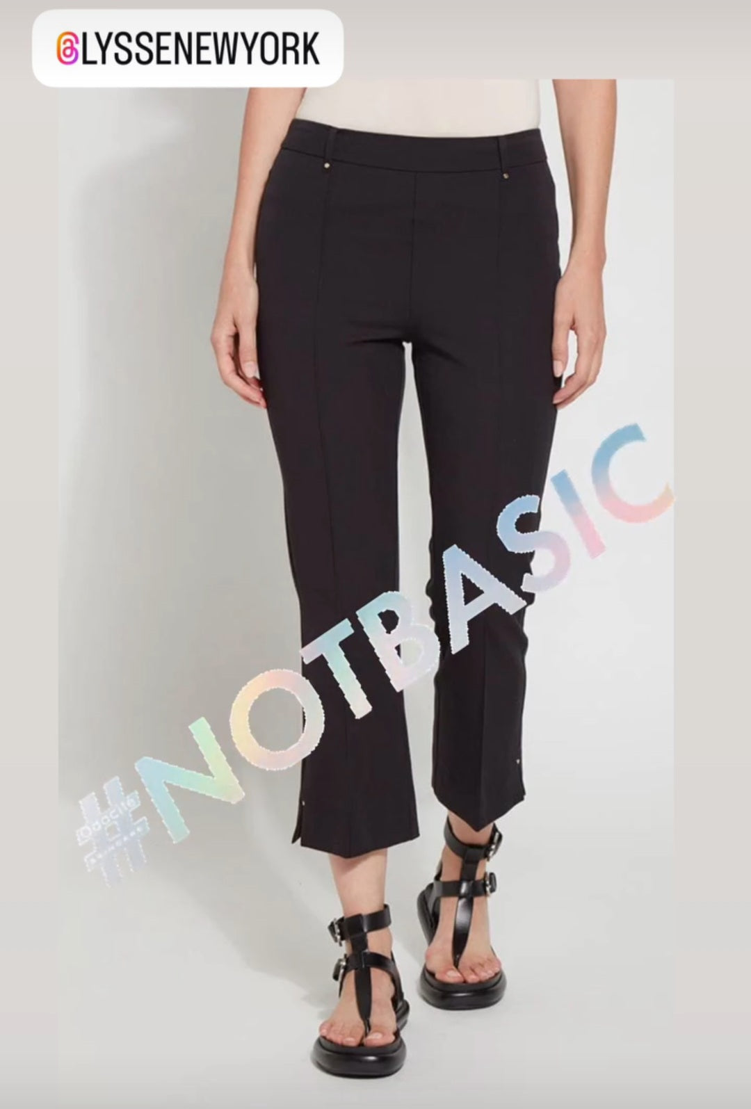 Lysse New York Cropped Kick Flare Pants – Black Slim Fit Ankle Trousers | Ellen Jane Boutique