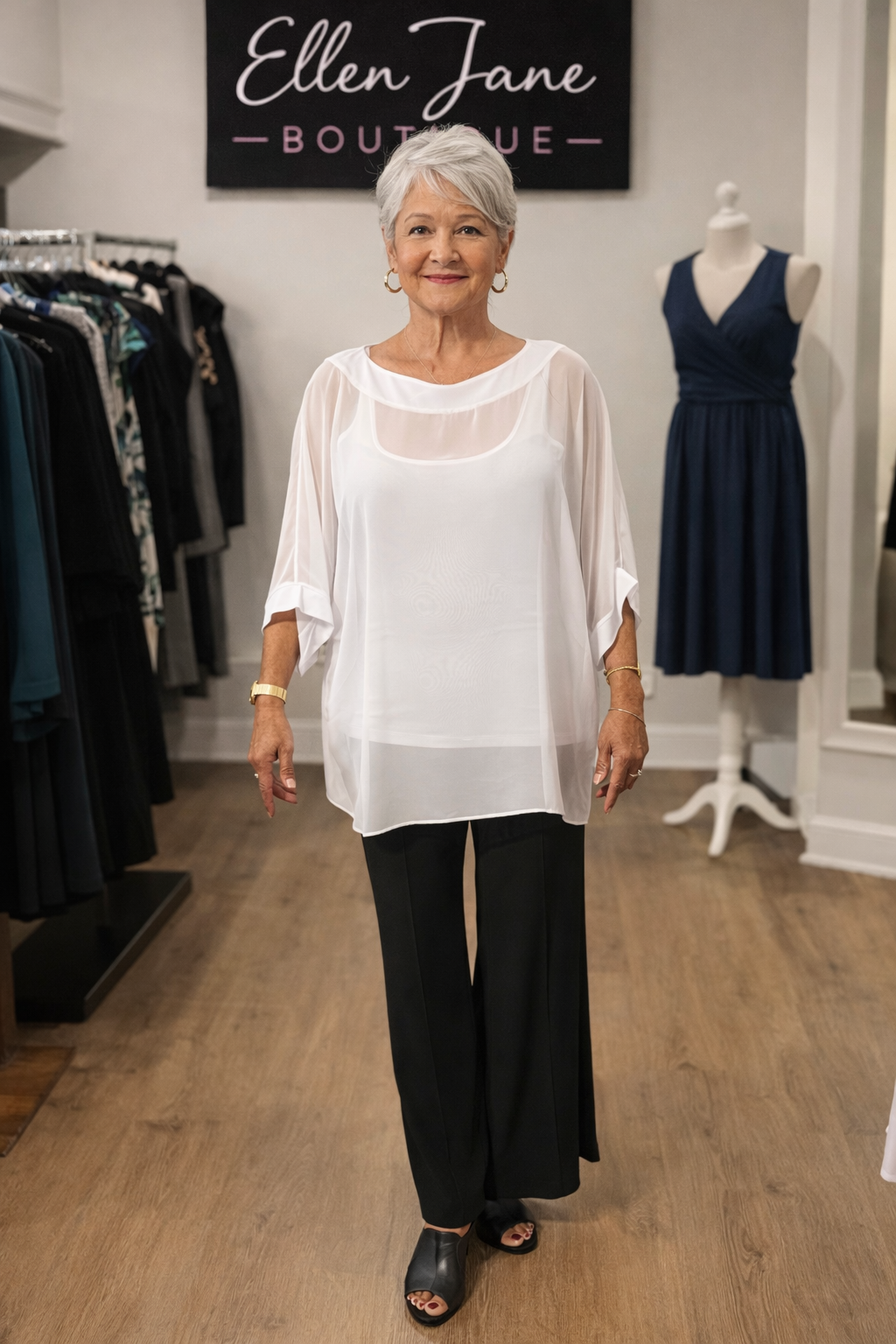 sheer top white overlay top layering top women boutique top flowy white top resort wear women elegant layering top women fashion boutique vacation outfit women over 50 fashion modern women style ellen jane boutique